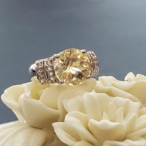 Sterling Citron Feldspar and White Topaz Ring size 6.75-7 (See pics/description)